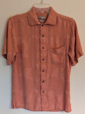 Batik Bay Textured Camp Shirt Short Sleeve Button Down Coral  | Small